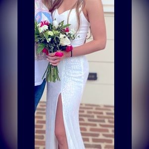 White sequin slit leg corset back prom dress size 3/4